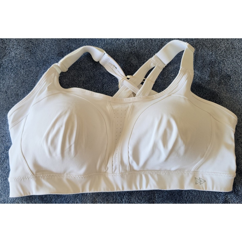 Yvette Women's Sports Bra 4XL+ White Polyester High Support Athletic